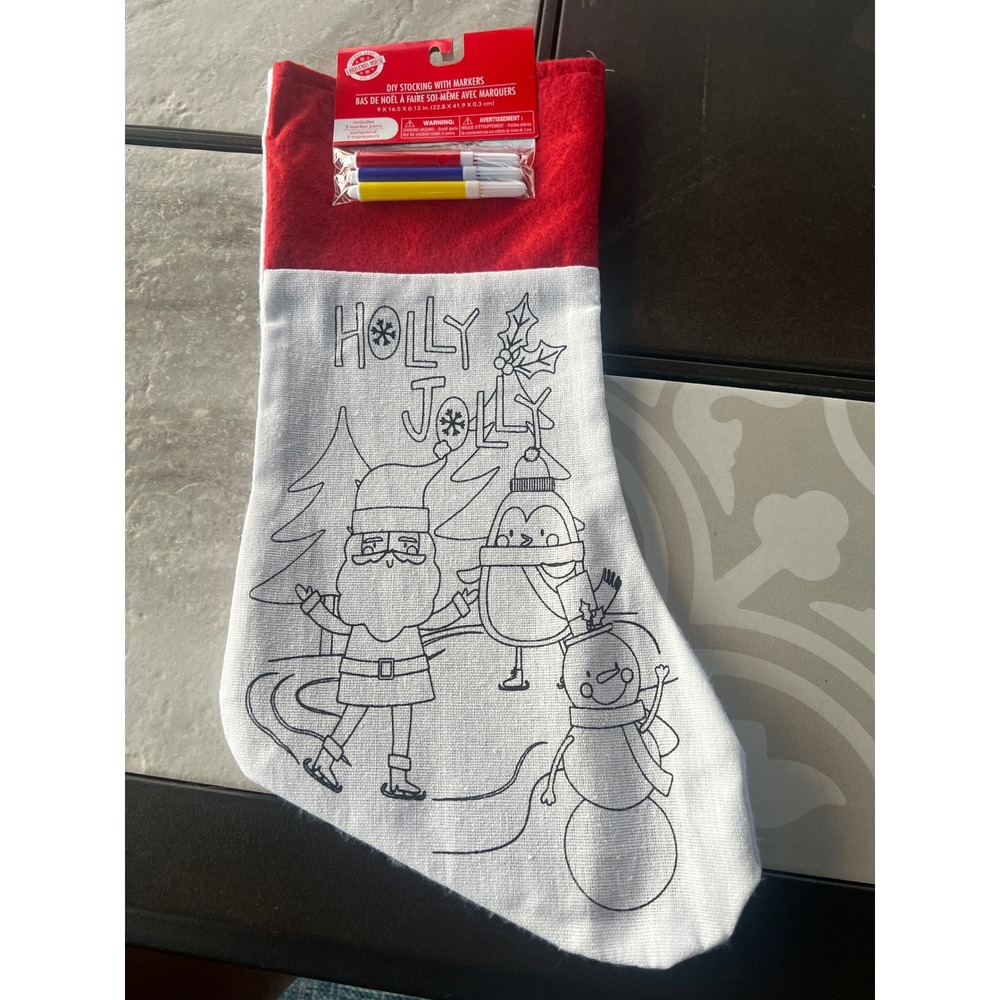 Christmas House DIY Color Your Own Christmas Stocking with 3 Markers Holly Jolly